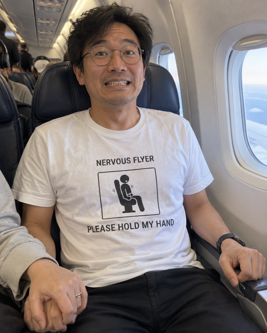 Nervous Flyer Please Hold My Hand - Funny Travel T-Shirt